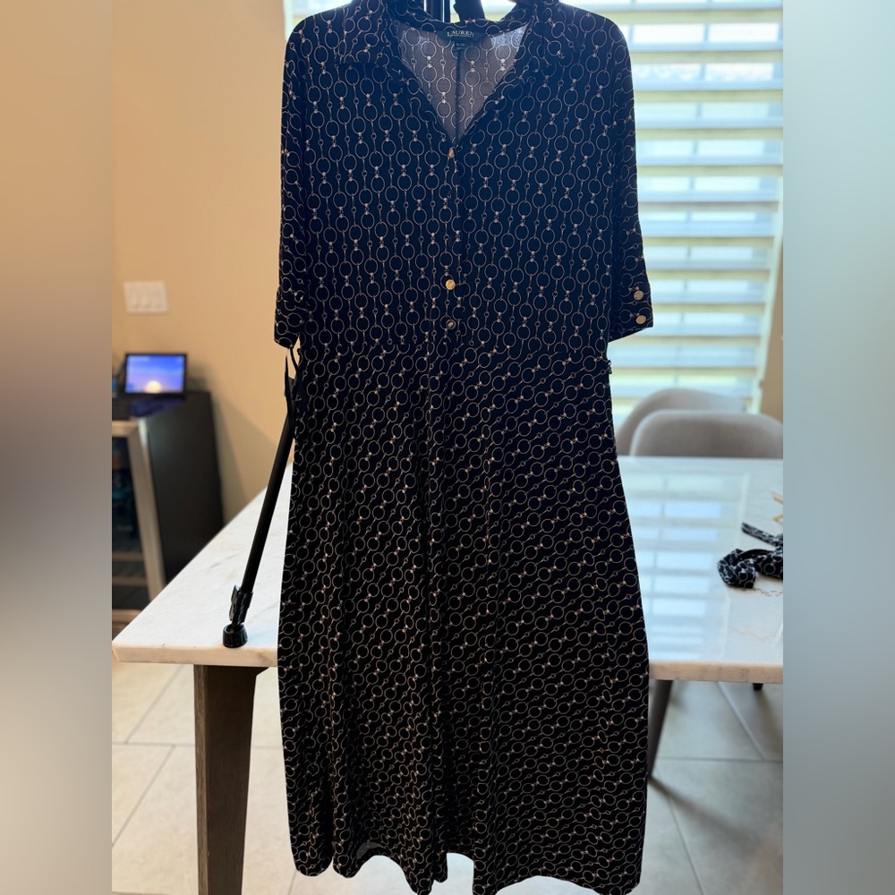 Polo Ralph Lauren Black and Gold Patterned Dress